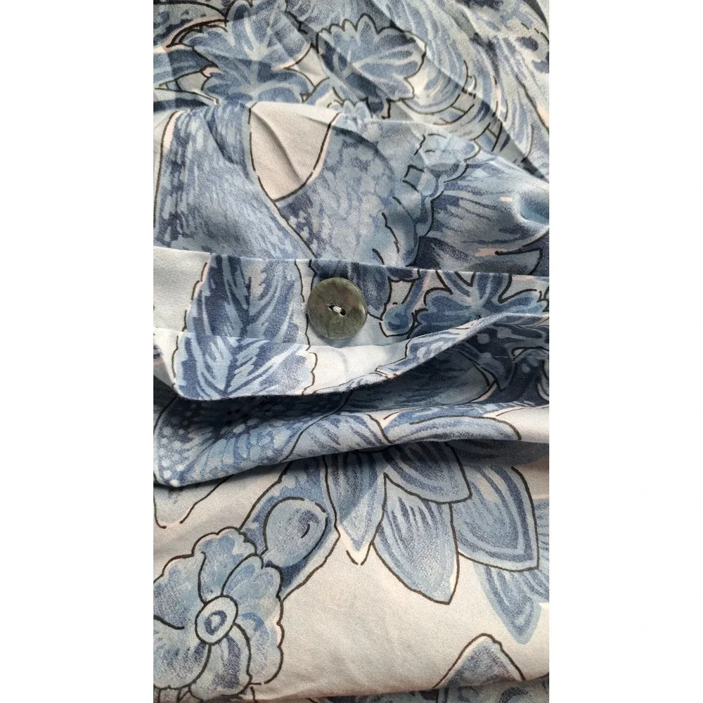 Williams Sonoma Queen Duvet Cover Set 2 Pillow Shams Blue Floral 100% Cotton